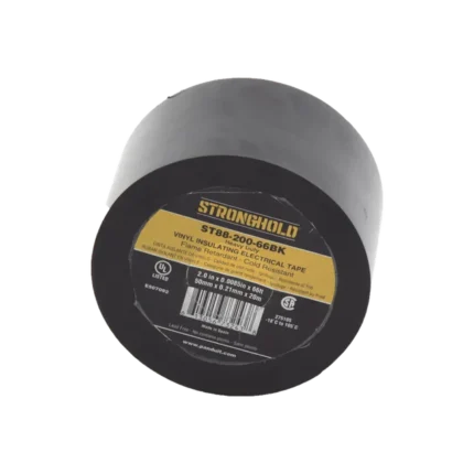 Cinta Eléctrica STRONGHOLD Para Aislar, de PVC, Trabajo Pesado Eléctrico (UV, abrasión, aceite, corrosión), Grosor 0.21 mm (8.5 mil), Ancho 50 mm, y 20 m Largo, Uso Int./Ext., Color Negro. Superior a cinta Super 33