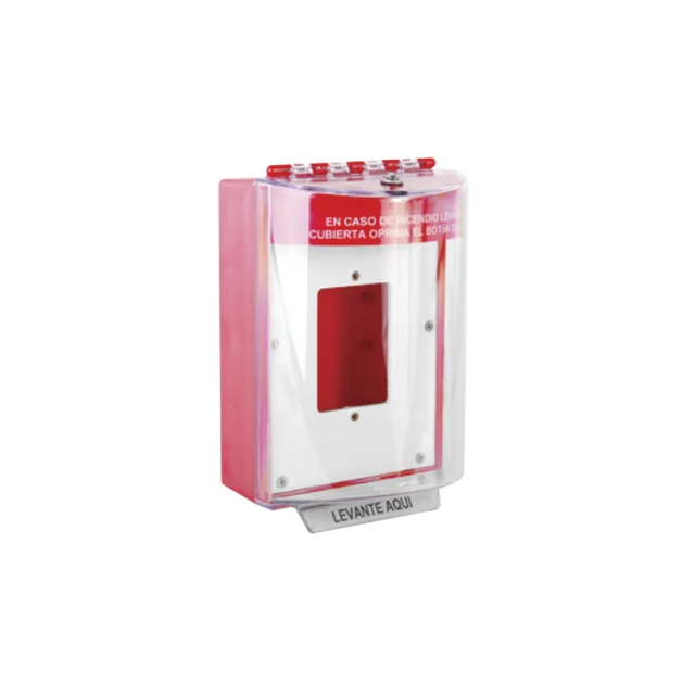 STI13510FRES-h Cubierta Universal De Policarbonato Con Espaciador y Placa De Montaje Interna, Texto De Incendio En Español, Interior/Exterior, Serie Universal Stopper® - Image 1