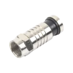 Conector F Macho de Compresión para cable RG-6, Cuerpo de Bronce Niquelado.