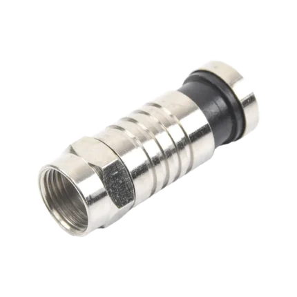 Conector F Macho de Compresión para cable RG-6, Cuerpo de Bronce Niquelado.