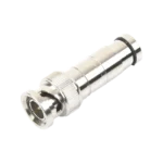 Conector BNC Macho en 75 Ohm, de Compresión Axial para Cable Coaxial RG-59/U, Níquel/ Oro/ Politetrafluoroetileno.