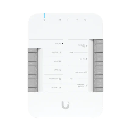 UniFi Access Hub Door, puede conectar 2 lectores y 2 cámaras (no incluidos) para controlar solo una puerta / 2 terminales AUX y 4 entradas adicionales (sensores y botones) POE 802.3bt no incluido
