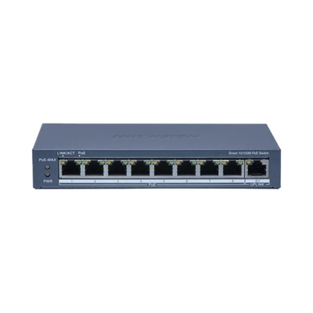 DS-3E1309P-EI-97056 Switch PoE+ / Monitoreable / 8 Puertos 10/100 Mbps PoE+ / 1 Puerto 1000 Mbps de Uplink / Configuración Nube Hik-PartnerPro / Modo Extendido hasta 300 Metros / 110 W - Image 1